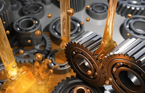 Lubricant flowing over gears and bearings