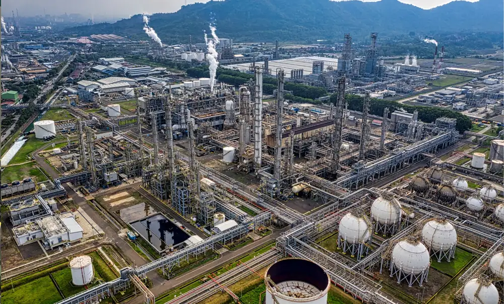 Aerial view of a large chemical industrial complex